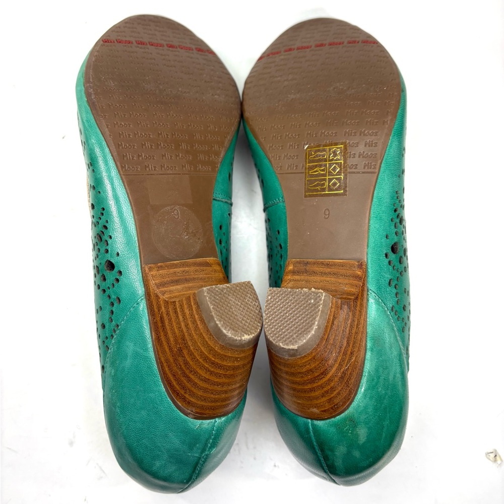 Miz Mooz Teal Laser-Cut Peep-Toe Heels - Picture 5 of 8